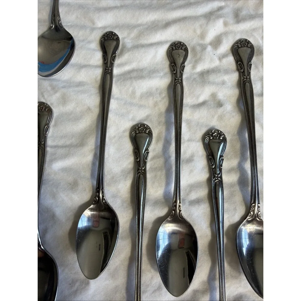 Set of 8 Wallace Plantation Stainless Steel Japan Teaspoons Floral Art Nouveau